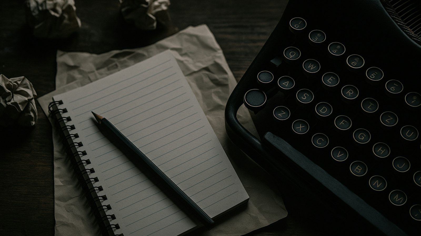 A vintage typewriter with a sheet of paper on a wooden desk