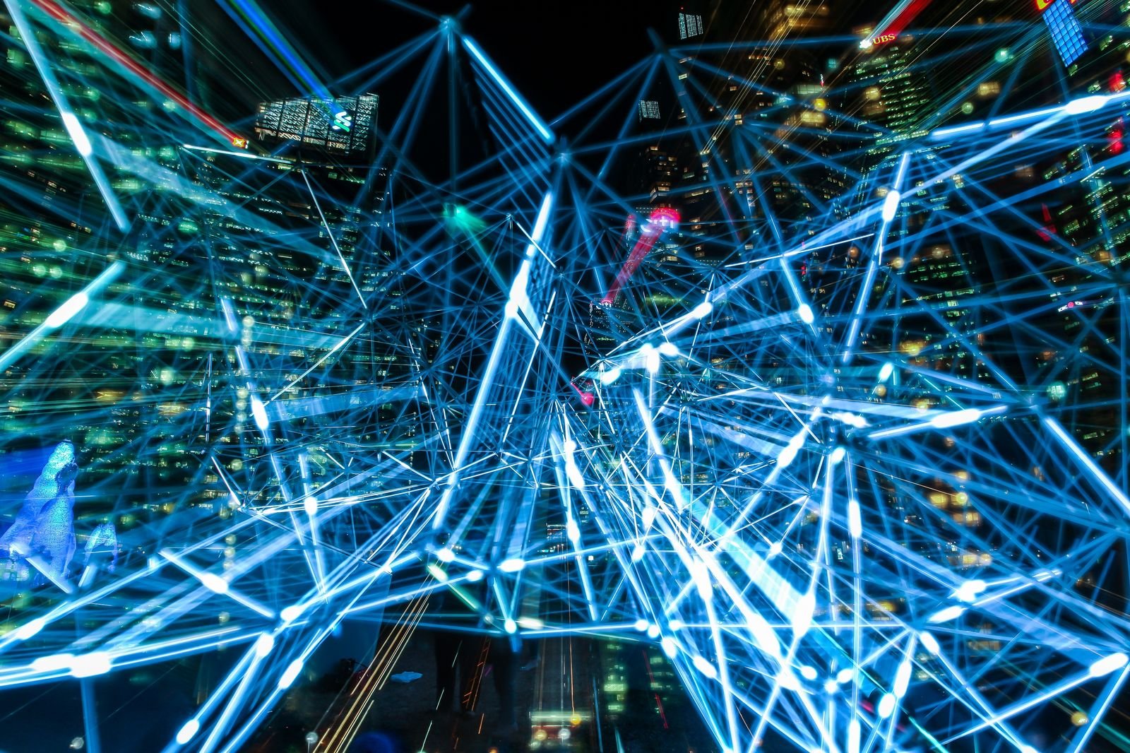 Bright blue lights in an abstract pattern