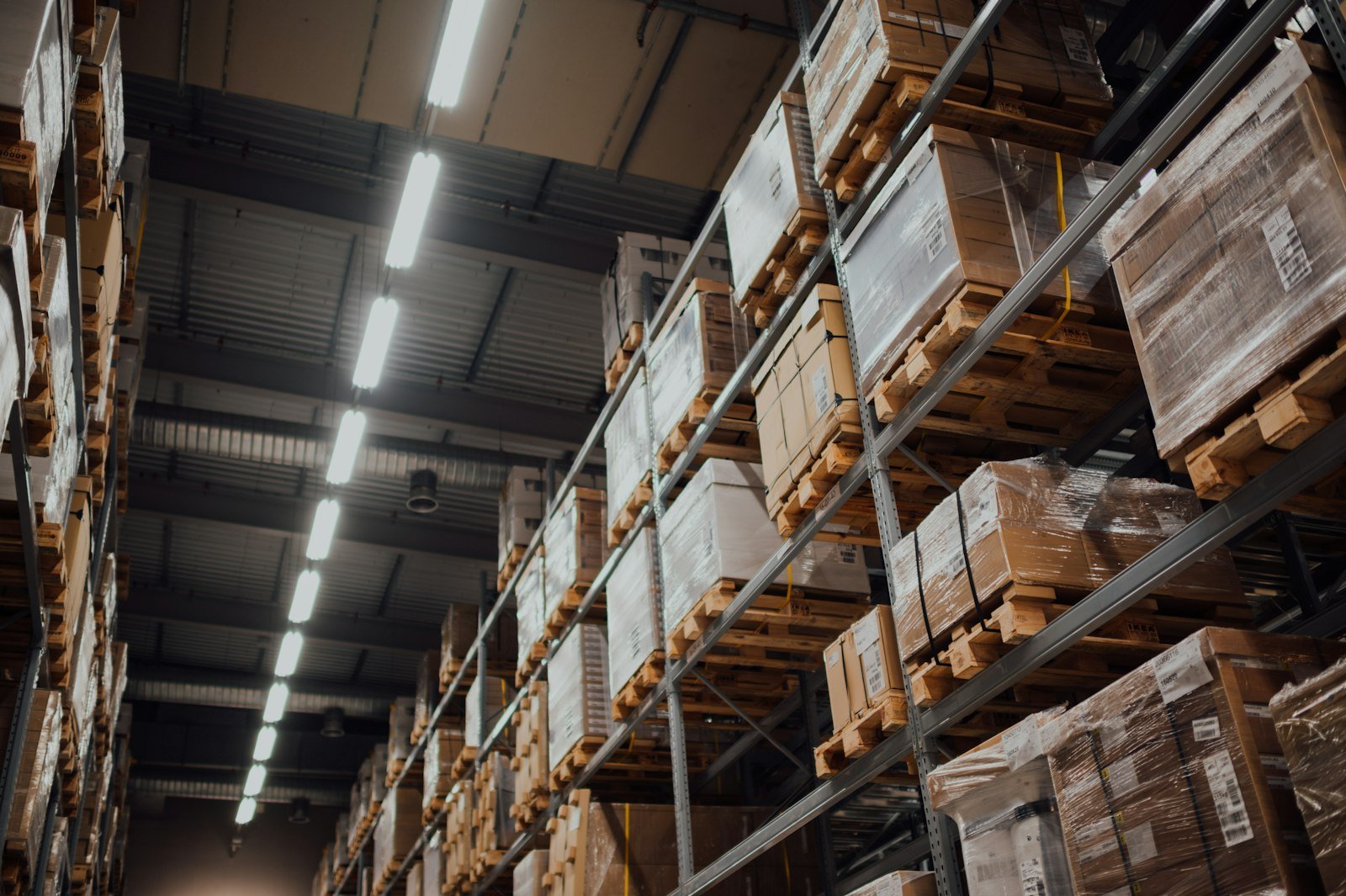 Cardboard boxes stacked in a warehouse