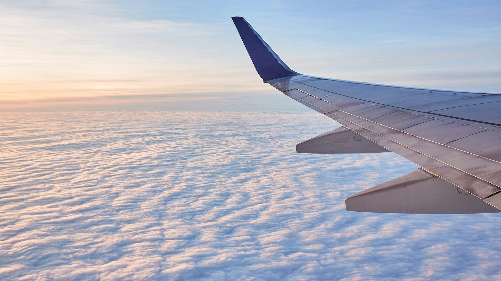 An aircraft wing above a thick layer of white cloud