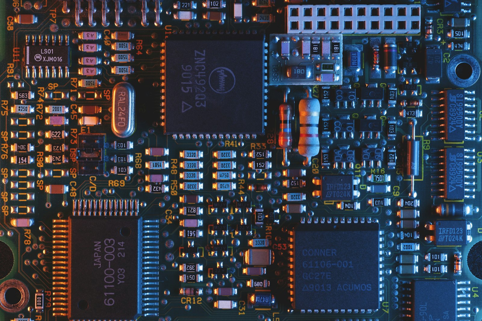 Close-up of a blue circuit board, illustrating AI in marketing