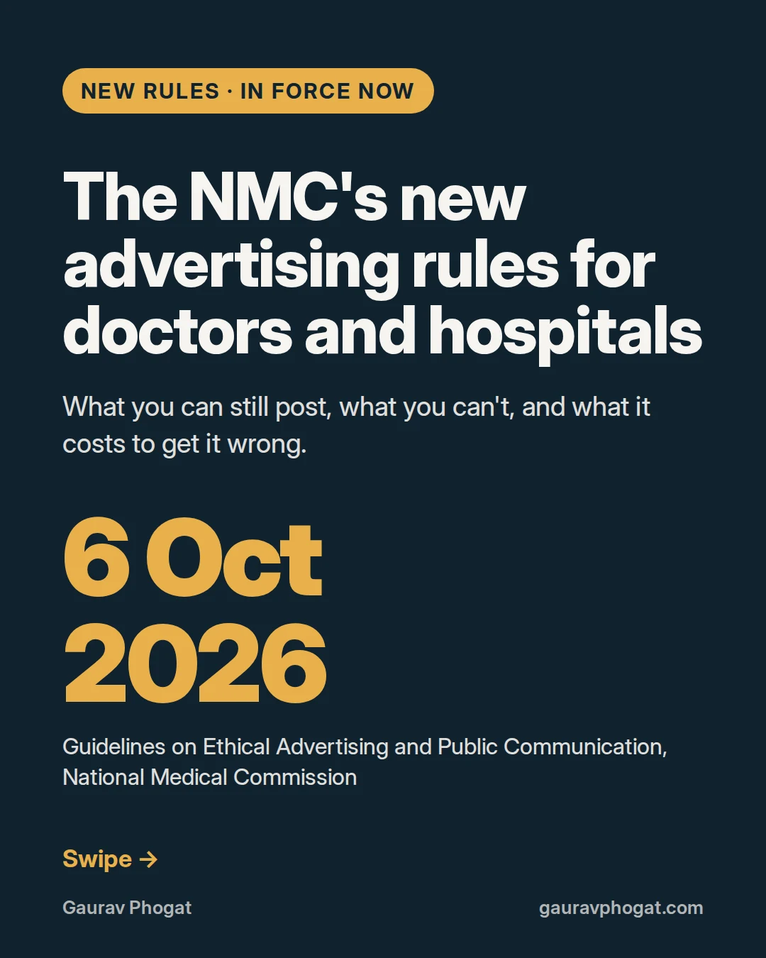 NMC advertising guidelines October 2026 for doctors and hospitals: cover slide
