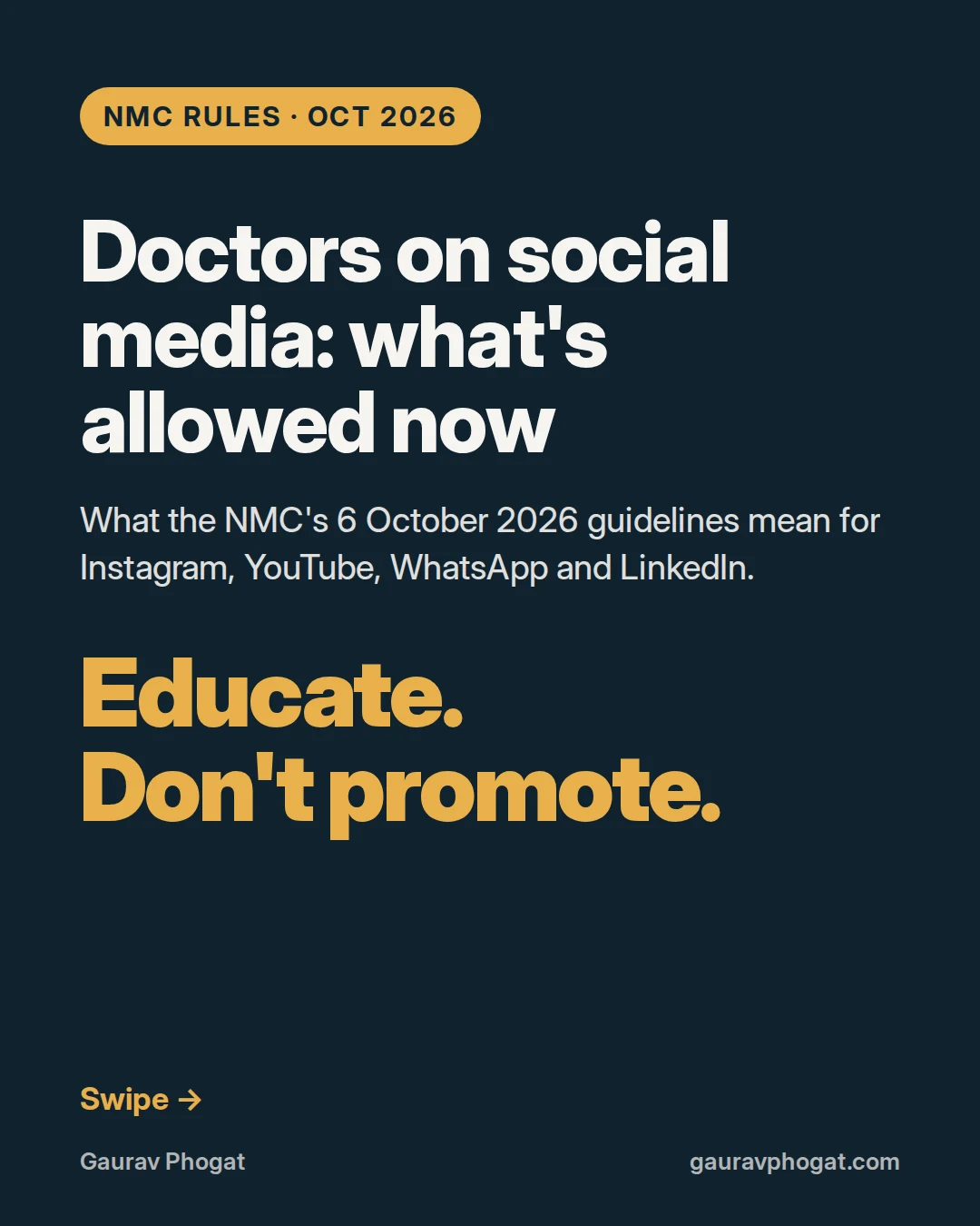 NMC social media rules for doctors, October 2026: cover slide