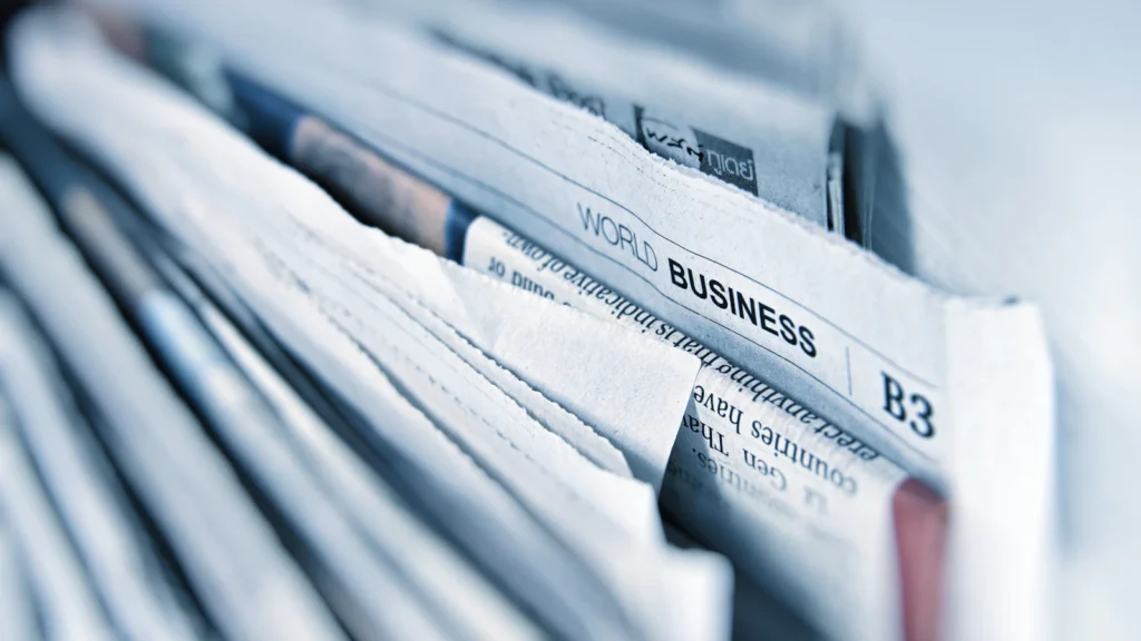 A business newspaper page